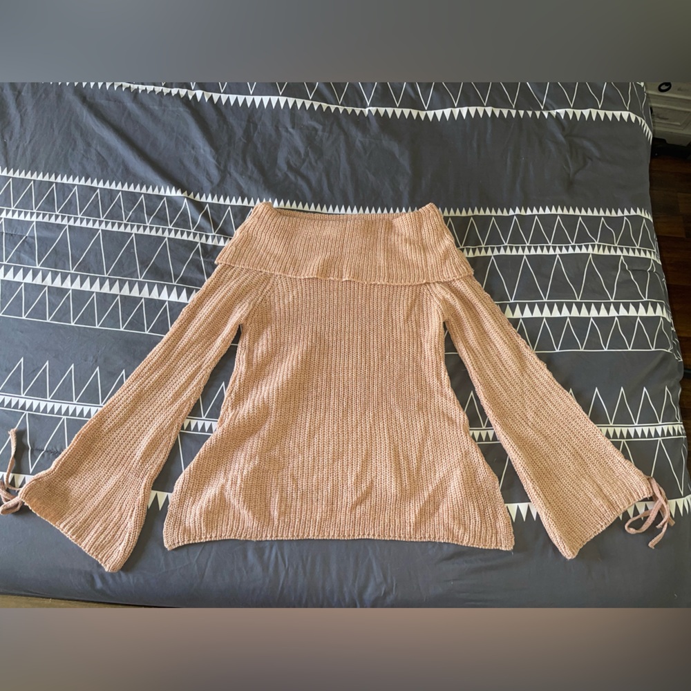 Say What? Off-the-Shoulder Tan Sweater